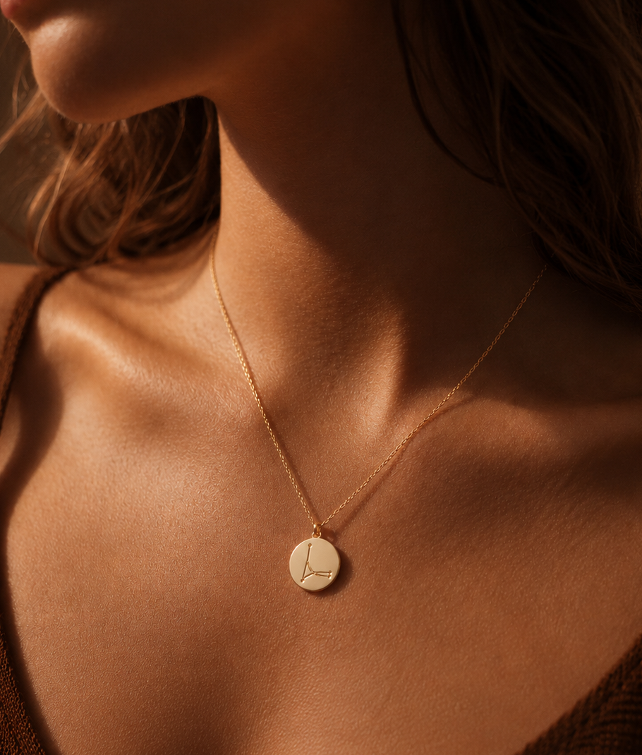 Linea necklace worn on neck