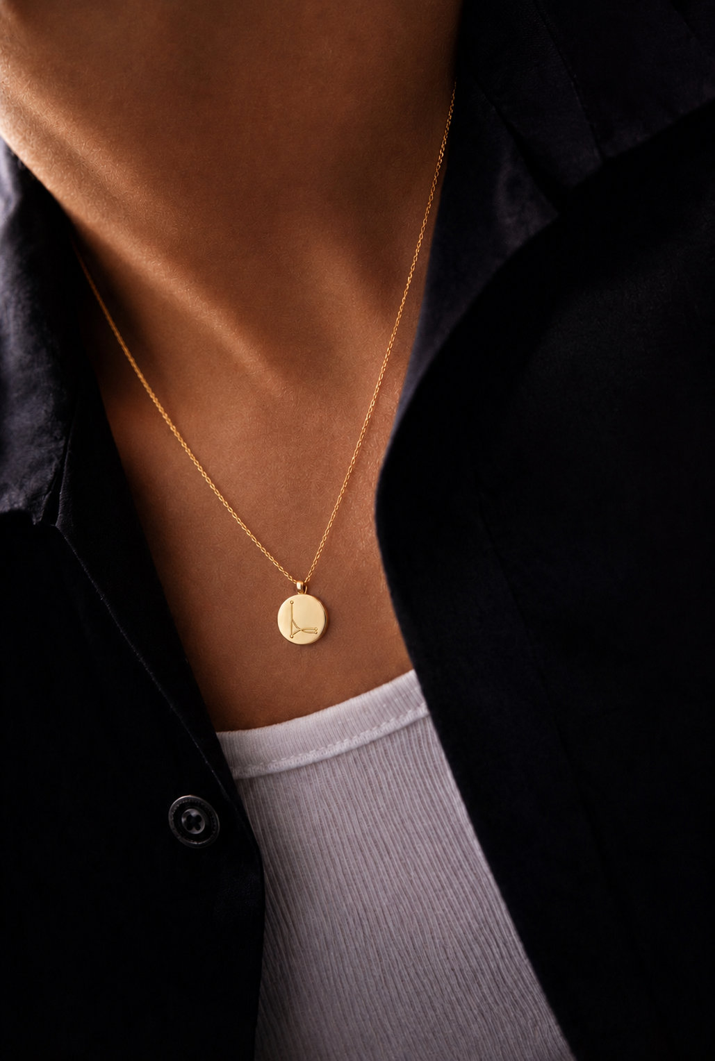 Linea necklace worn on chest